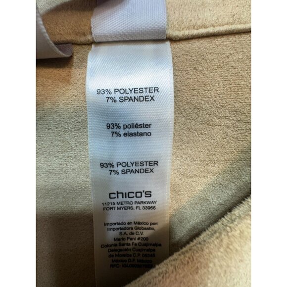 Chico's Women's V Neck Tunic Top Long Sleeve Stretch Faux Suede Paisley Sz 3 Tan - Picture 4 of 12